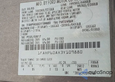 2003 Ford Thunderbird из США, поврежденный, VIN 1FAHP60AX3Y109880